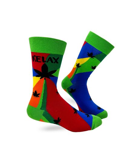 Relax Cannabis Leaves Men's Novelty Crew Socks | Blunt Joint Socks | Marijuana Socks | Hemp Leaf Gift for Him | Funny Pot Socks