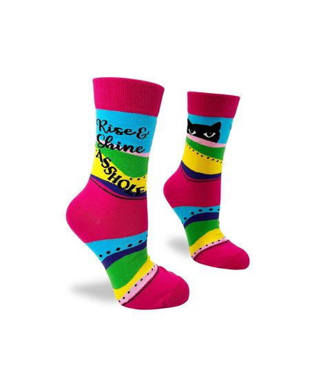 Rise and Shine Asshole Women's Crew Socks With Cats | Perfect Gift for Cat Lover | Funny Cats Socks | Pet Humor gift