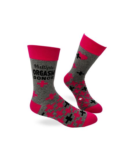 Multiple Orgasm Donor Men's Novelty Crew Socks | Funny Phrases Socks for Men | Funny Golf Gift for Him |
