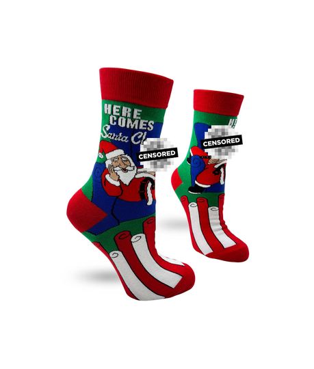 Gag Gift Here Comes Santa Claus Women's Novelty Socks! Women's Crew Socks | Christmas Socks | Funny Gift for Her | Sassy Socks
