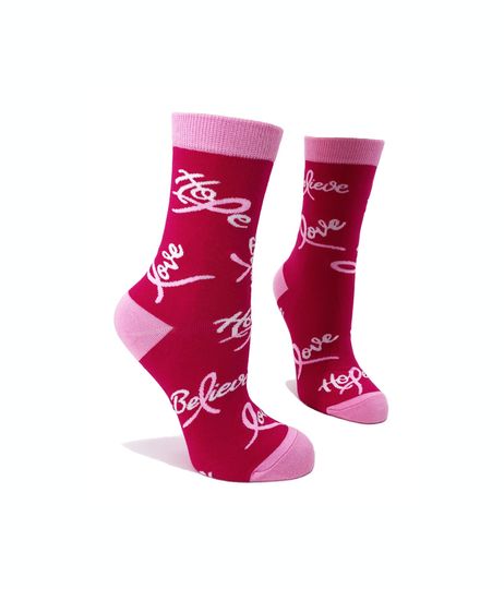 Breast Cancer Awareness Socks | Believe, Hope, Love | Inspirational Word Socks | Good Cause Ladies' Novelty Socks