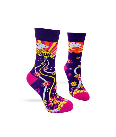 Here Comes The Sun Women's Crew Socks | Feel Good Gift for Her | Cute Sun Socks | Letterbox Gift | Positive Affirmations | Anniversary Gift