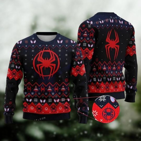 Spider Man Ugly Christmas Sweatshirt, Miles Morales Christmas Sweatshirt, Spider Man Ugly Sweater, Avengers Superhero Sweater