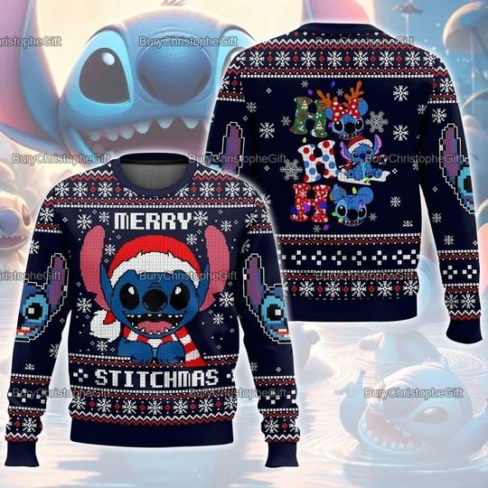 Stitch Merry Stitchmas Ugly Sweater, Cute Merry Stitchmas Ugly Christmas Sweater, Stitch Disney Ugly Sweatshirt, Stitch Xmas Sweater