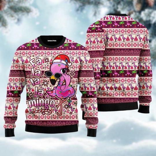 Fa La La Mingo Ugly Christmas Sweater, Pink Flamingo Sweater Women, Flamingo Santa Funny Xmas Sweater, Gift For Wife