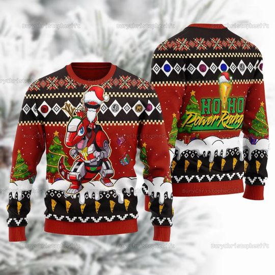 Merry Christmas Red Hoho Ranger Ugly Christmas Sweater, Red Ranger Power Rangers Ugly Christmas Sweater, Power Rangers Christmas Shirt
