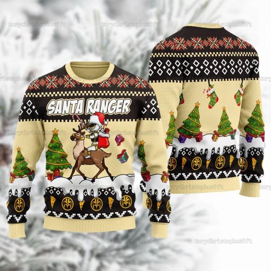 Merry Christmas Tommy Santa Ranger Sweater, White Ranger Power Rangers Ugly Christmas Sweater, Power Rangers Christmas Shirt
