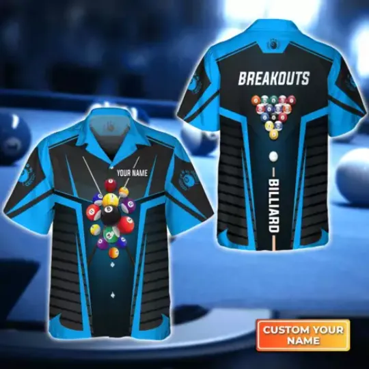 Breackouts Team Blue Billiard Balls 3D Hawaiian Shirt, Billiard team shirt