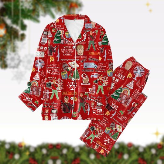 Home Alone Movie Christmas Pajamas, Ya Filthy Animal Pj Set, The Boys Of Winter Pajamas Pants, Kevin McCallister Santa Hat Xmas Pajamas