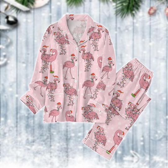 Christmas Flamingo Matching Pajamas Set, Cute Animal Shirt For Women, Family Pajamas For Party, Tropical Xmas Pjs, Flamingo Lover Gift