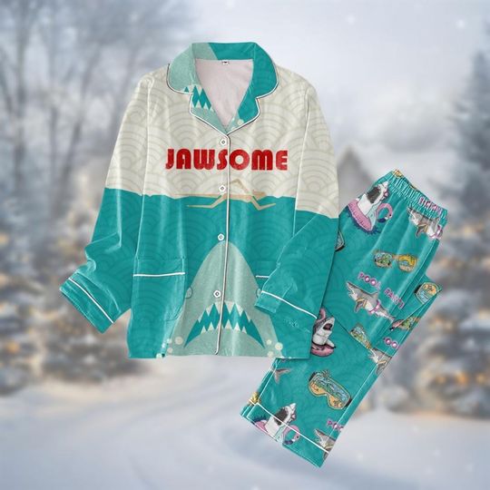 Christmas Jaws Pajamas Set, Shark Movie Holiday Pajamas, Black Boat Pajamas Family, Vintage 70S Movie Pjs For Women, Gift For Fan