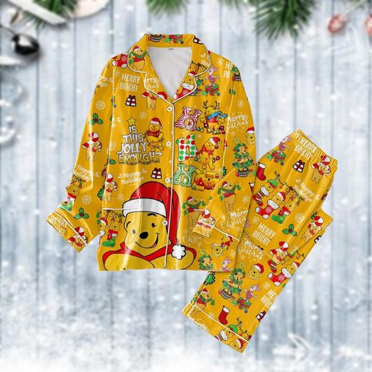 Christmas Winnie The Pooh Pajamas Set, Pooh Pajamas For Party, Pooh Bear Shirt, Disney Santa Pooh Midnight Shirt, Gift For Fan