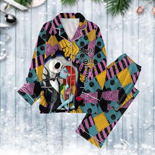 Christmas Jack And Sally Pajamas Set, Jack Skellington Womens Pjs, Nightmare Before Christmas Merch, Disney Skeleton Shirt, Xmas Gift