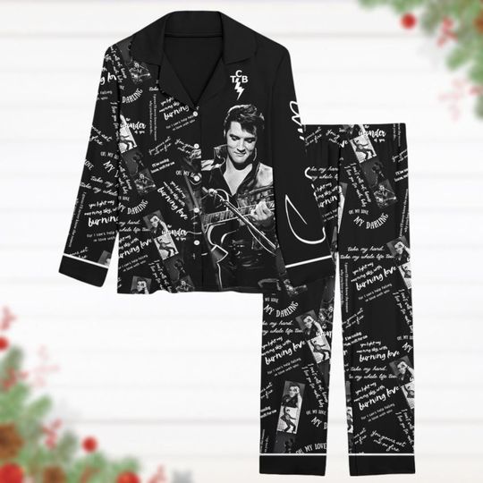 Vintage Elvis Presley Pajamas Set, Elvis Quotes Pajamas Pants, Music Lover Gift, King Of Rock And Roll Holiday Pajamas, Pj Set