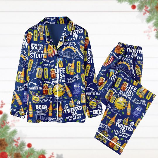 Twisted Tea Pajamas Set, Hard Iced Tea Holiday Pajamas, Tea Lover Pj Set Pants, Pajamas For Party, Funny Drinking Shirt, Pjs Christmas