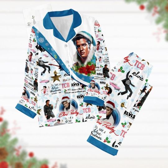 Elvis Presley Pajamas Set, Santa Elvis Christmas Pajamas, Rock And Roll Holiday Pajamas, Elvis Presley Merch, Elvis Presley Fans Gift