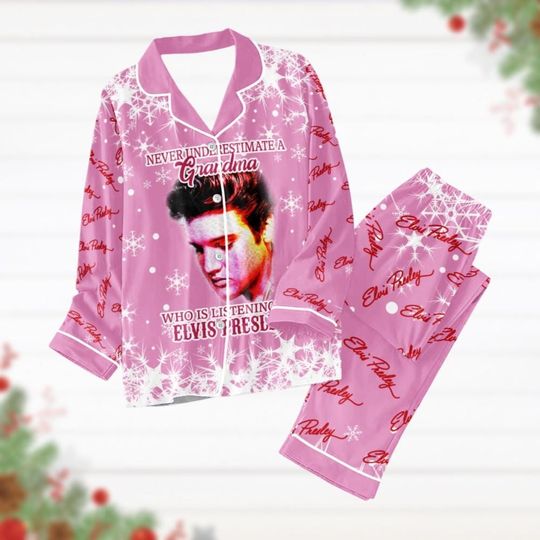 Elvis Presley Womens Pajamas, Elvis King Christmas Pajamas Set, Rock And Roll Pjs Christmas, Elvis Xmas Shirt, Long Sleeve Pyjamas