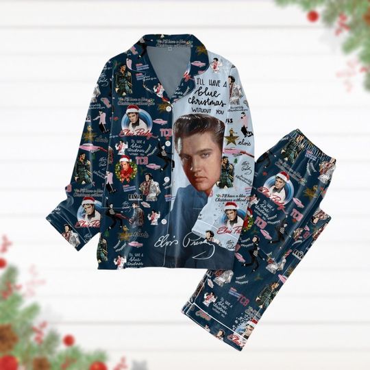 Christmas Pajamas, Elvis Presley Pajamas Set, Elvis Womens Pajamas, Elvis Quotes Holiday Pajamas, Pajamas For Party, Rock And Roll Pjs
