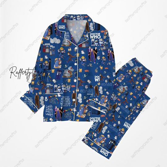 Doctor Who Pajamas, Doctor Who Women Pajamas, Doctor Who Pajamas Set, Tardis Police Box Holiday Pajamas, Gift For Her