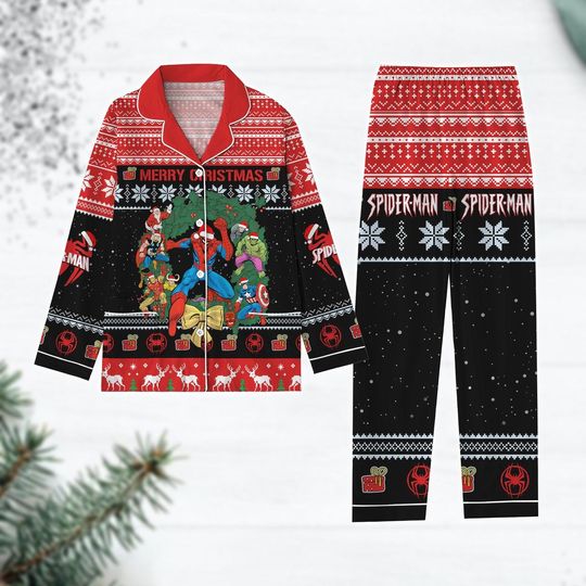 Marvel Christmas Pajamas, Spider Man Hulk Iron Man Pajamas Set, Superhero Avengers Pajamas, Mcu Xmas Shirt, Gift For Fan