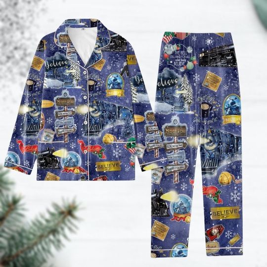 Polar Express Pajamas Set, Christmas Bells Believe Pajamas, Christmas Train Women Pajamas, North Pole Holiday Pajamas, Christmas Gift