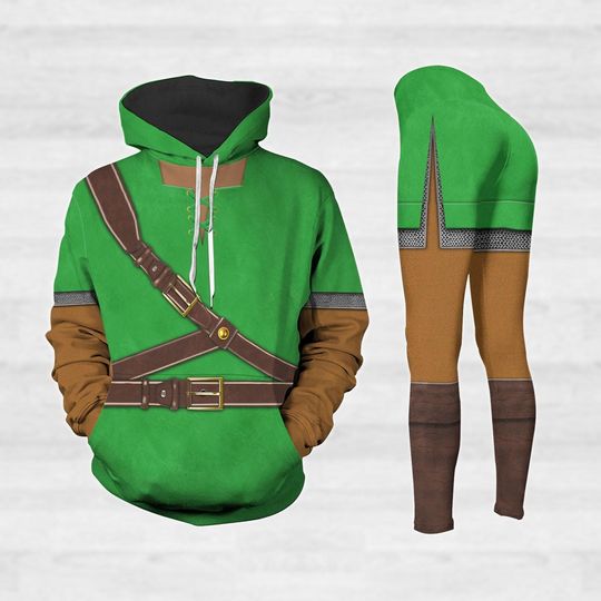 Link Legend Of Zelda Cosplay Hoodie, Link Zelda Women Leggings, Legend Of Zelda Costume, Zelda Green Elven Tunic Shirt