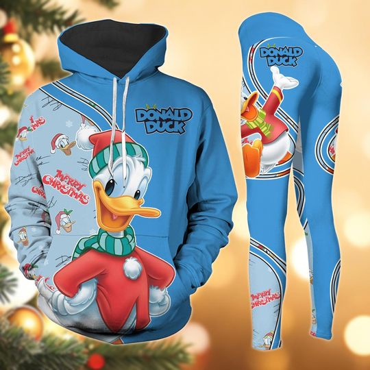Christmas Donald Duck Hoodie And Leggings, Disney Donald Hoodie, Women's Leggings, Movie Xmas Hoodie, Donald Lover Gift For Her Him