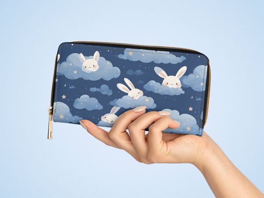 Kawaii Starry Night Sky Bunnies Leather Wallet | Women Wallet | Gift For Women