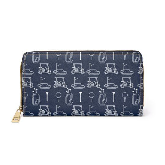 Navy and White Golf Patterned Leather Wallet | Women Wallet | Gift For Women