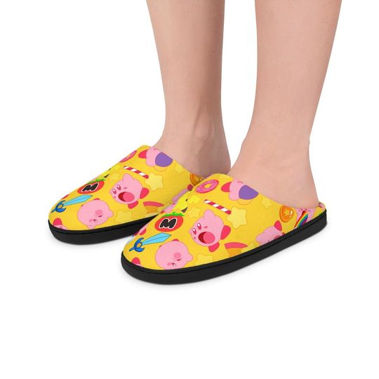 Kirby Slippers | Kirby Indoor Slippers Gift For Her For Him Yellow Pink Character Video Game Cute