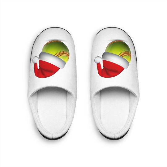 Softball Christmas Women's Indoor Slippers, christmas slippers, holiday slippers