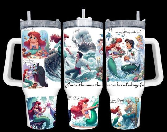 Magical 40oz tumbler prince princess mermaid  background eric fairy tale happily ever after under the sea sea witch Quencher ocean