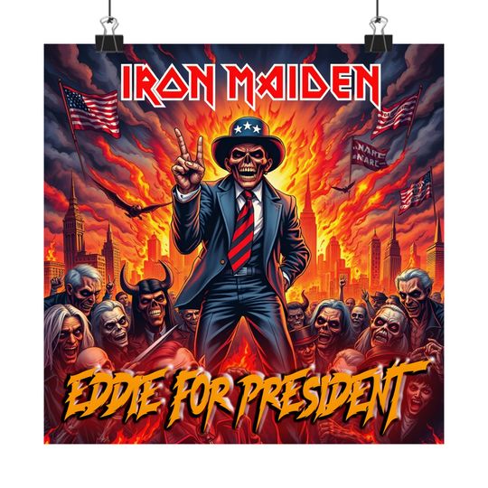 Iron Maiden Eddie For President Poster - Inspired Original Artwork - Matte Vertical Posters