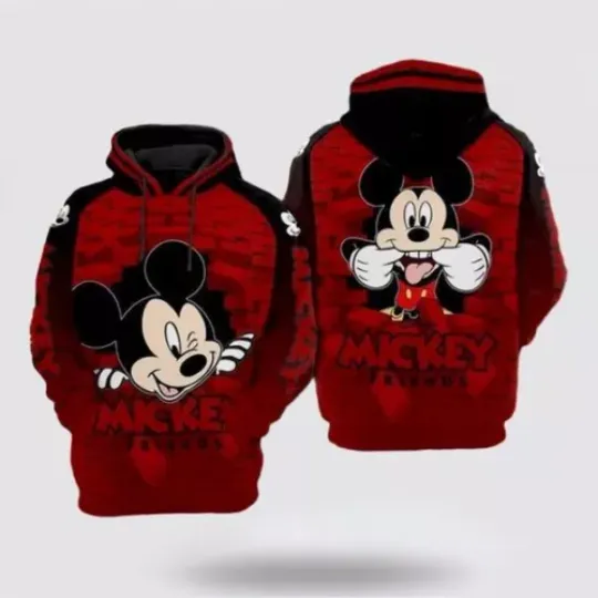 Funny Mickey Mouse Breaking Brick Wall Merry Christmas Hoodie 3D Printed