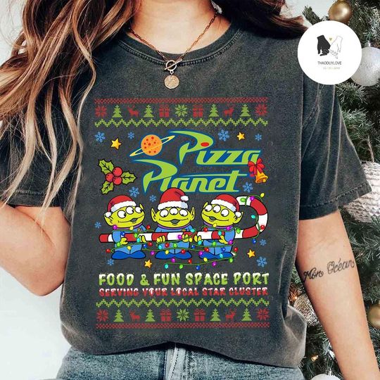 Pizza Planet Christmas T-shirt, Aliens Toy Story Christmas Sweatshirt, WDW Disneyland Mickey's Very Merry Christmas, Disney Family Christmas