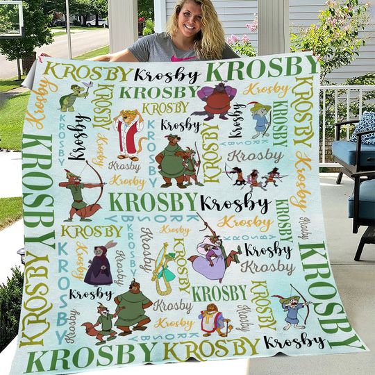 Personalized Watercolor Disney Robin Hood Blanket, Custom Name Robin Hood Birthday Gifts