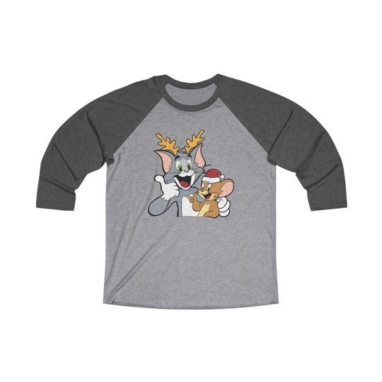 Tom and Jerry Christmas(Reindeer & Santa Hat) Unisex 3\4 Sleeve Baseball Tee