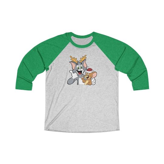 Tom and Jerry Christmas(Reindeer & Santa Hat) Unisex 3\4 Sleeve Baseball Tee
