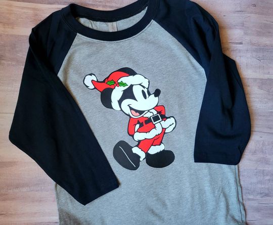 Vintage Santa Mickey Christmas Unisex 3\4 Sleeve Baseball Tee