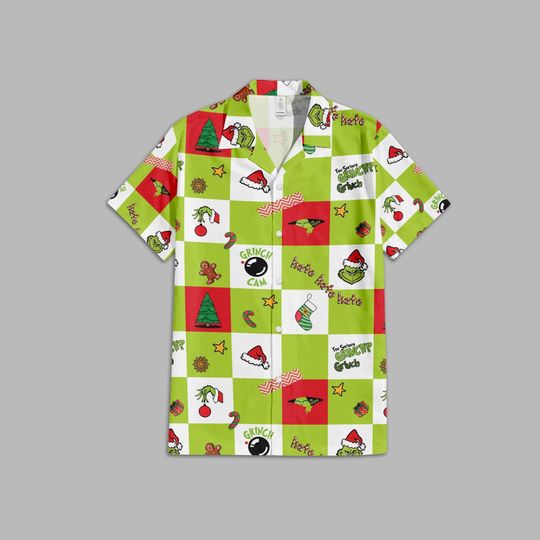 Merry Grin Hawaiian Shirt - Christmas funny character Shirt - Christmas Family Gift Shirt- Merry Christmas Shirt -Xmas Party Outfit