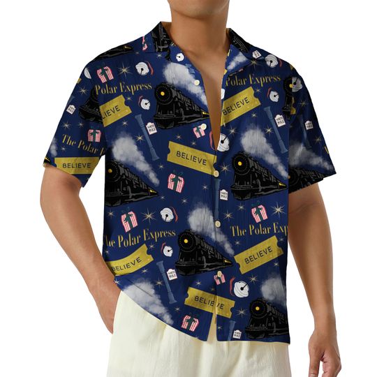 Polar Express Hawaiian Shirt, Christmas Gift For Family, Xmas Polar Express Christmas Button Up Shirt, Retro Believe Polar Express