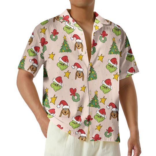 Merry Grin Hawaiian Shirt, funny character Christmas Button Up Shirt, Christmas Party Shirt, Funny funny character Hawaii Shirt