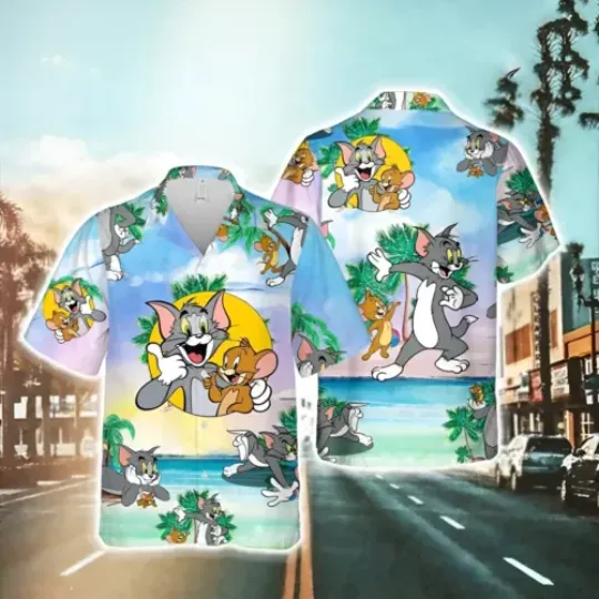 Tom and Jerry Hawaiian Shirt, Button Down Full Size