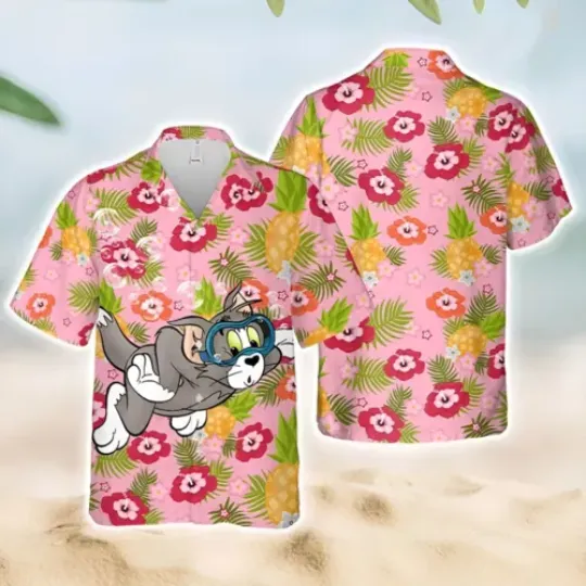 Tom and Jerry Hawaiian Shirt, Button Down Full Size