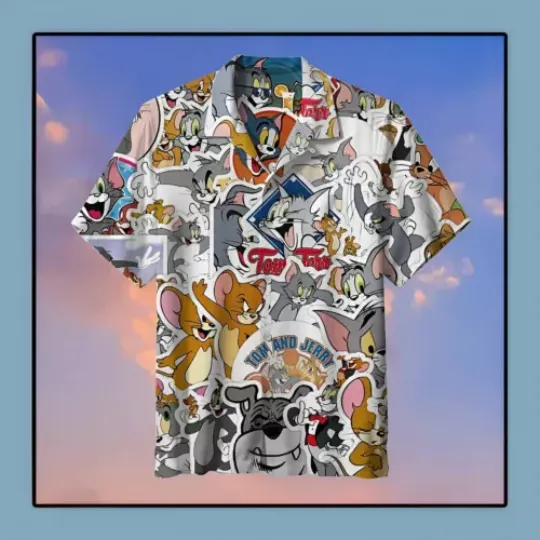 Tom and Jerry Hawaiian Shirt, Button Down Full Size