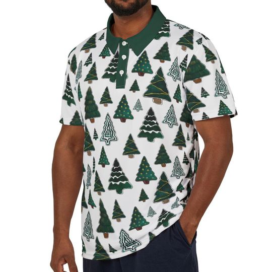 Christmas Tree Polo Shirt Christmas Polo Shirt Green & White Christmas Cookie Polo Unisex Short Sleeve Green Christmas Polo