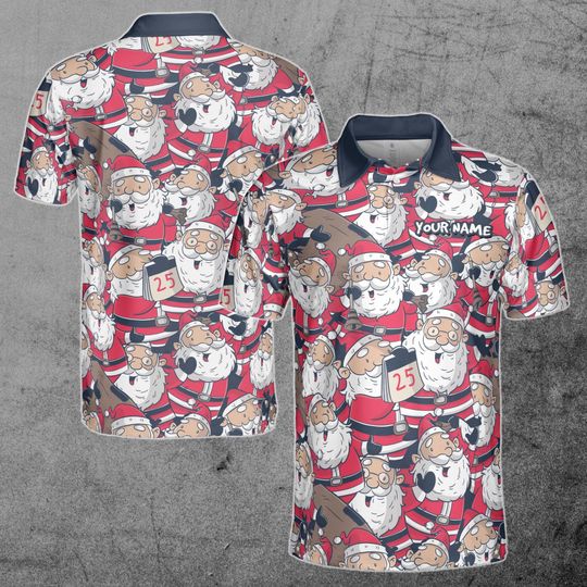 Golf Custom Funny Xmas Cartoon Santa Claus Christmas Men's Polo Shirt