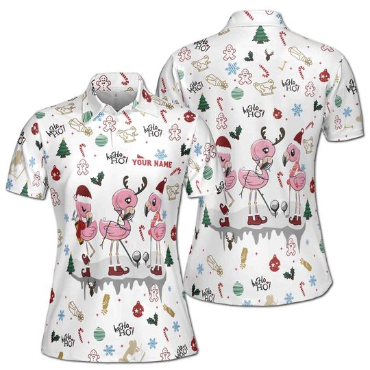 Christmas Custom White Flamingo Golf Friend Women's Polo Shirt