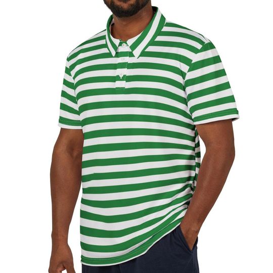 Green Striped Polo Shirt Christmas Polo Shirt Green & White Striped Polo Unisex Short Sleeve Christmas Striped Polo Shirt