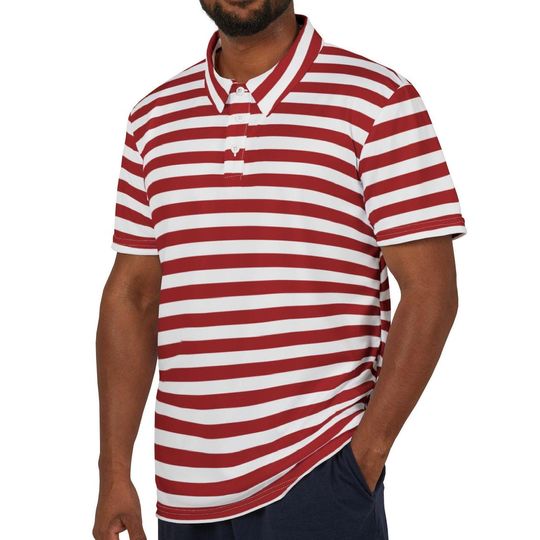 Red Striped Polo Shirt Christmas Polo Shirt Red & White Striped Polo Unisex Short Sleeve Christmas Striped Polo Shirt